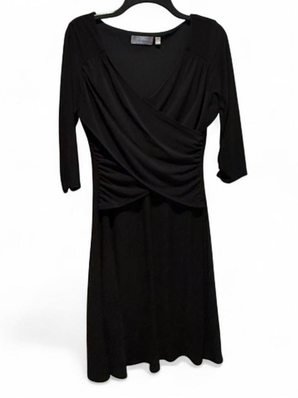 Black Faux-Wrap Knee-Length Dress - Women